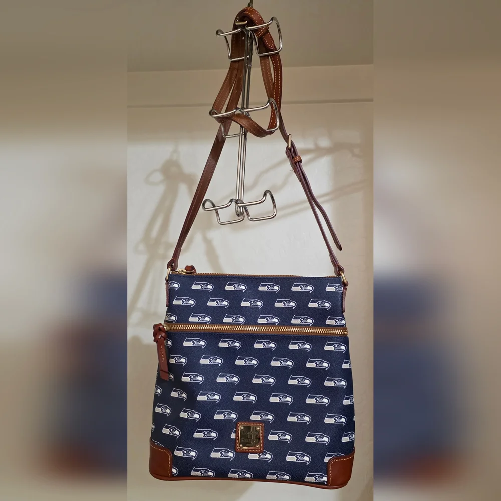Dooney & Bourke Navy White Seattle Seahawks Print Crossbody with Wristlet